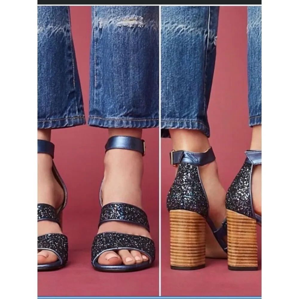 NEW Anthropologie glitter strap heel 7